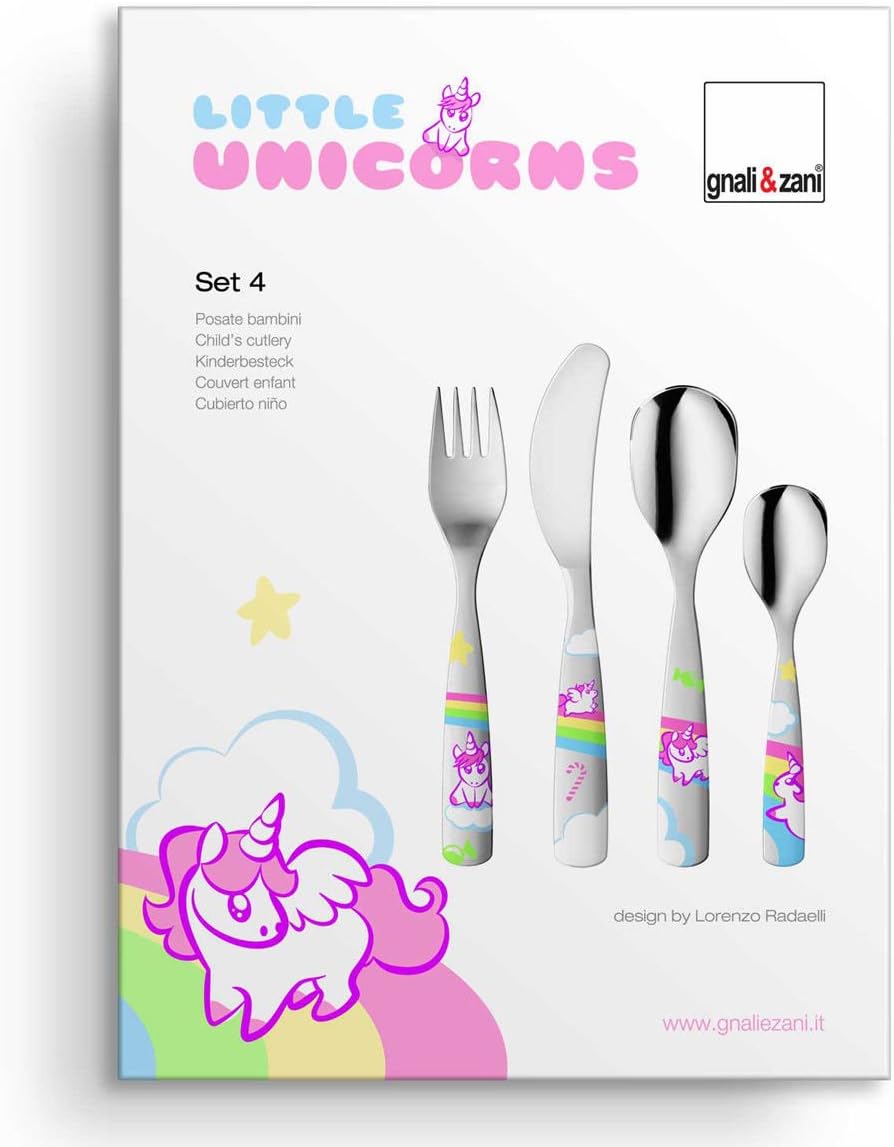 Gnali & Zani Little Unicorns Set, 4-teilig mit Bildern Kinderbesteck, bunt, Edelstahl, BIM 1/Uni EIN