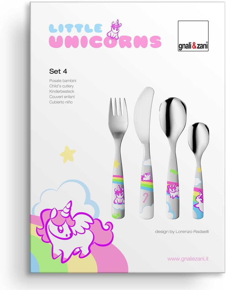 Gnali & Zani Little Unicorns Set, 4-teilig mit Bildern Kinderbesteck, bunt, Edelstahl, BIM 1/Uni EIN