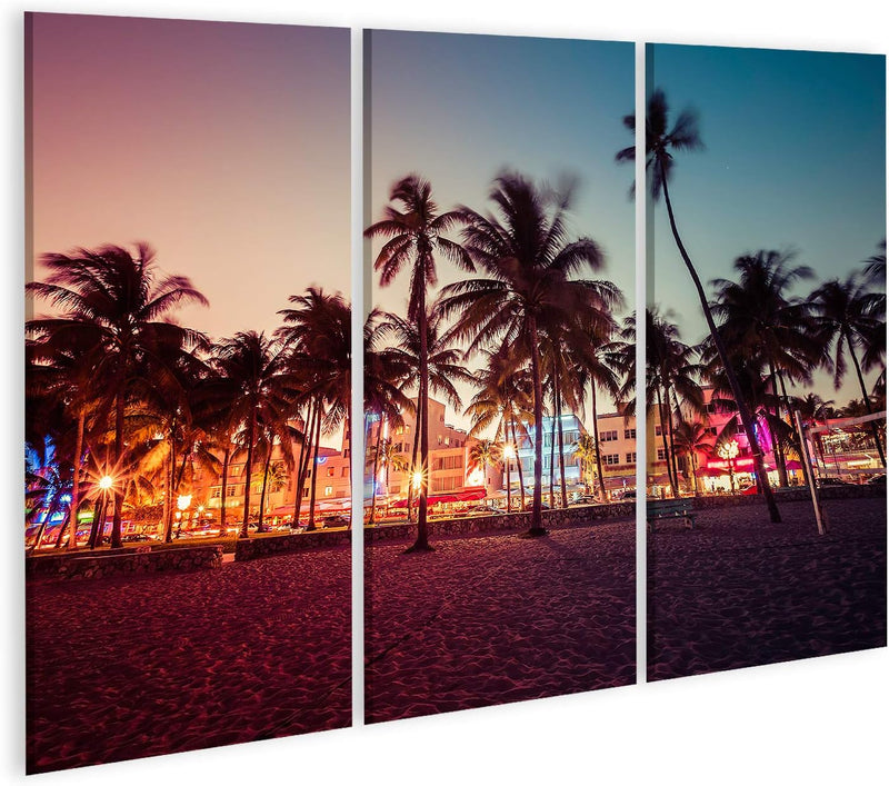 Bild Bilder auf Leinwand Ocean Drive Strasse mit beleuchteten Gebäuden South Beach Florida Wandbild