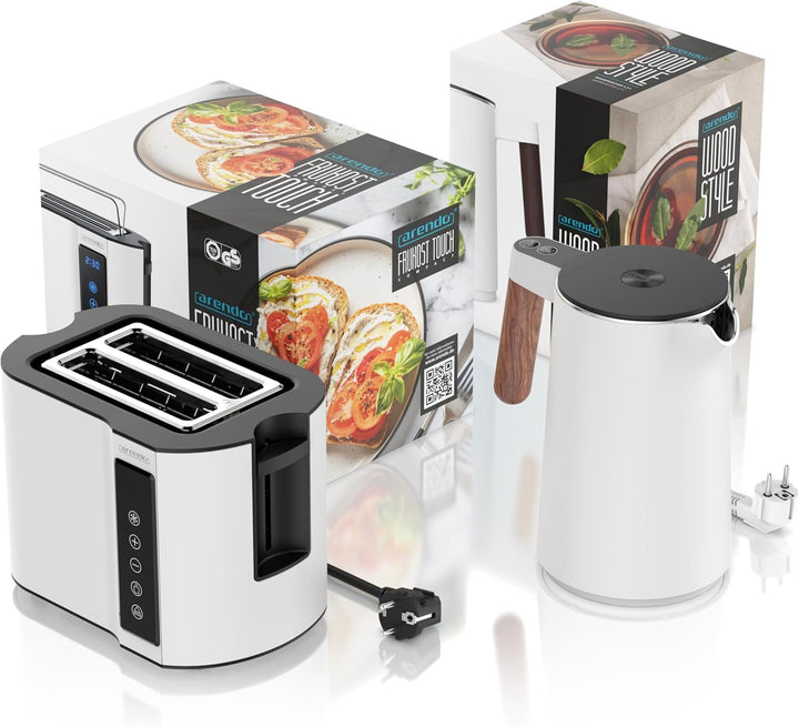 Arendo - Wasserkocher Toaster SET - Edelstahl - Wasserkocher mit Temrpatureinstellung - 45-100 Grad