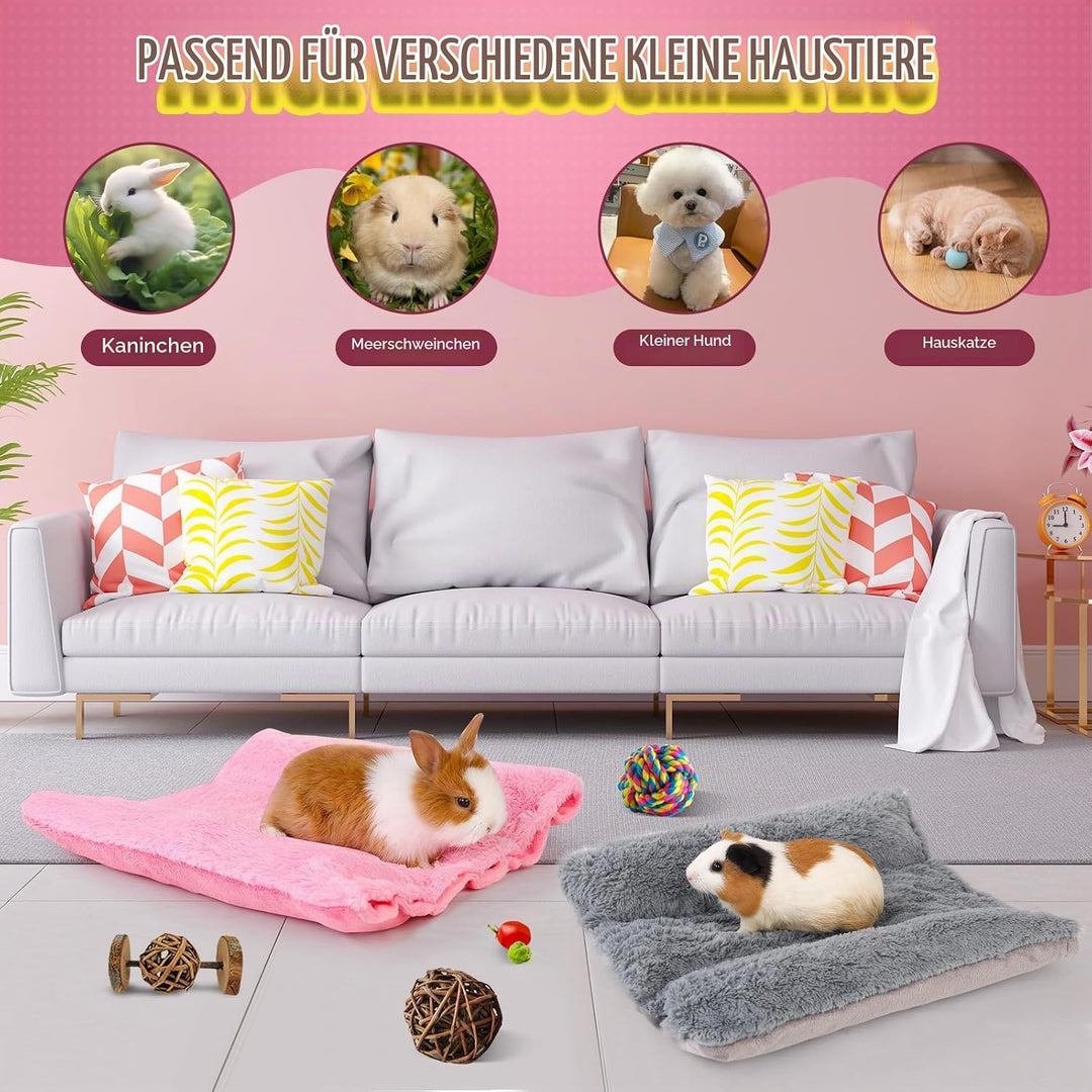 ONEJU Snuggle Bunny Bed, 43.5cm x 38cm Kaninchenbett mit Kissen, wendbare Kleintiermatte mit Zwei au