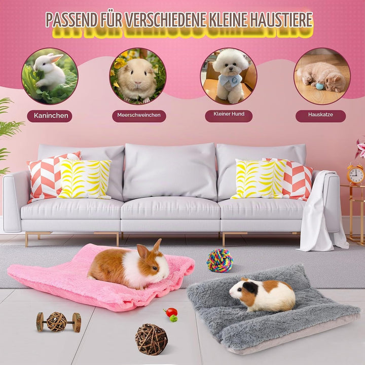 ONEJU Snuggle Bunny Bed, 43.5cm x 38cm Kaninchenbett mit Kissen, wendbare Kleintiermatte mit Zwei au