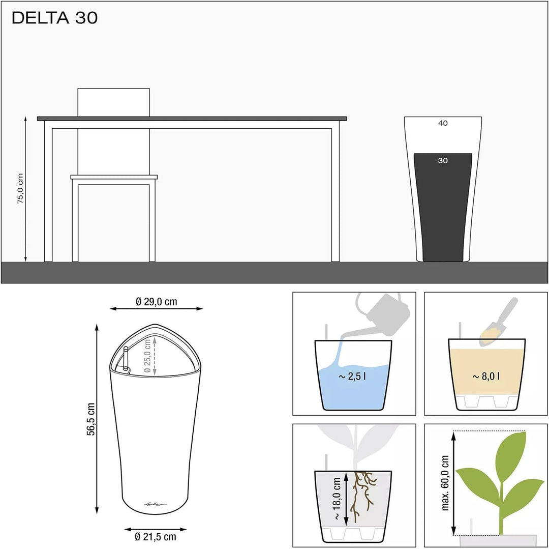 LECHUZA DELTA Premium 30 weiss hochglanz 15500 Weiss Hochglanz 29x29x56.5 cm Single, Weiss Hochglanz