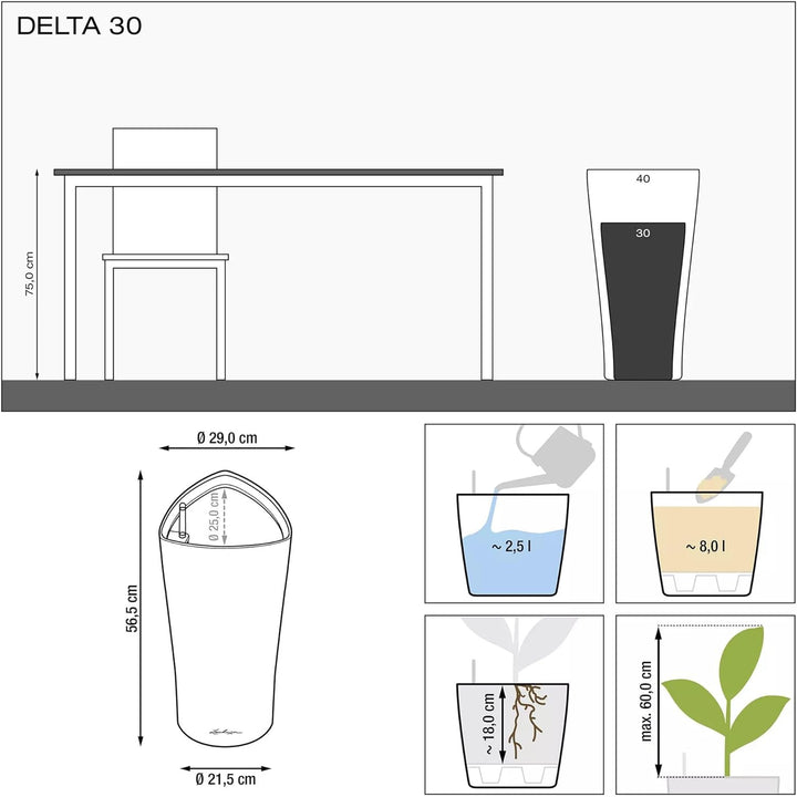 LECHUZA DELTA Premium 30 weiss hochglanz 15500 Weiss Hochglanz 29x29x56.5 cm Single, Weiss Hochglanz