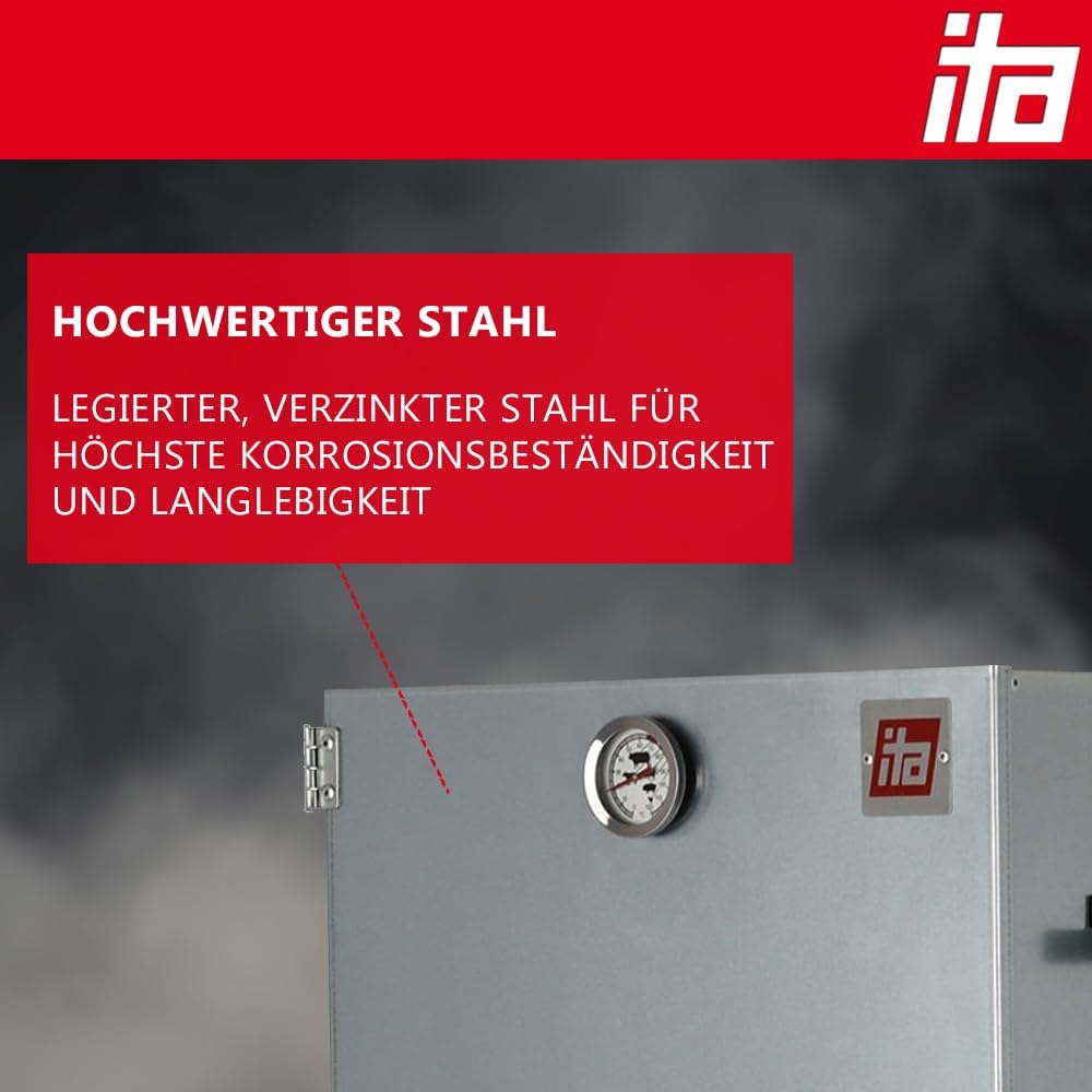 ITA Elektrischer Räucherofen 7003 - Premium XL Räucherschrank 111 cm mit Elektroheizung - Legierter
