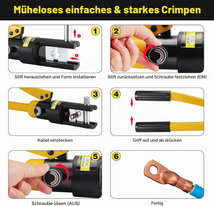 Faankiton 12 Tonnen Hydraulische Presszange Crimpzange, 8-300 mm² Kabelschuhe Zange Crimpzange, Hydr