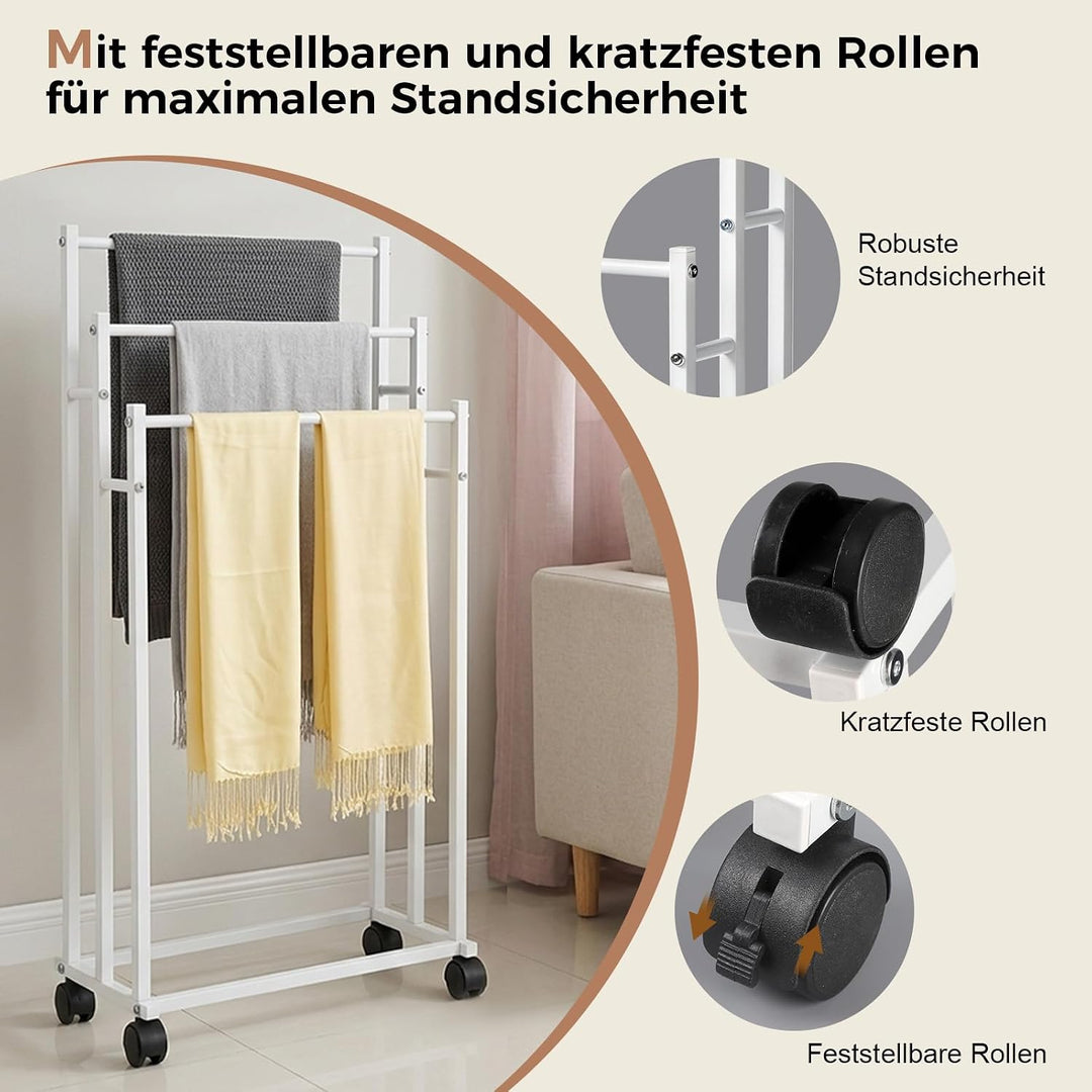 Handtuchhalter Weiss, Freistehender Badetuchhalter mit 3 Stangen, Handtücher