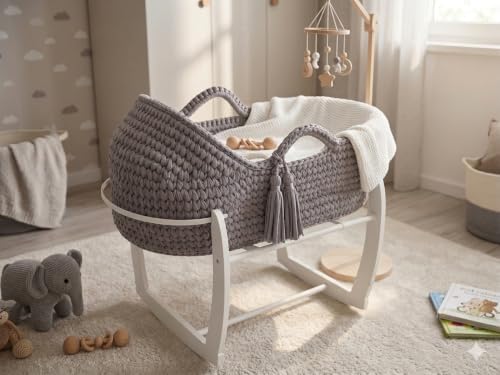 Generisch CHILDSMOOD Babybett, Babywiege Moseskorb Beistellbett Set | Handgefertigt, inklusive Matra