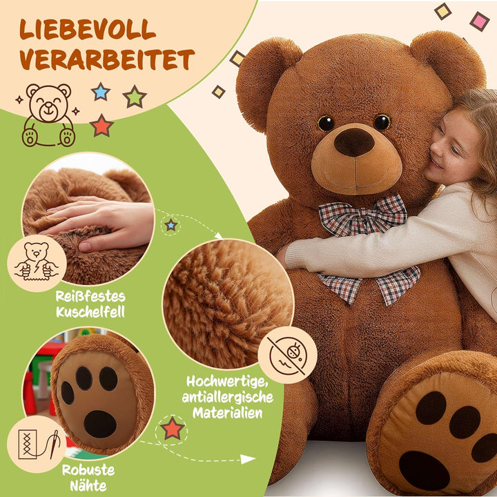Monzana® Teddybär L - XXXL 50-175cm Weiches Fell Schleife Tatzendruck Geschenk Plüschtier Kuscheltie