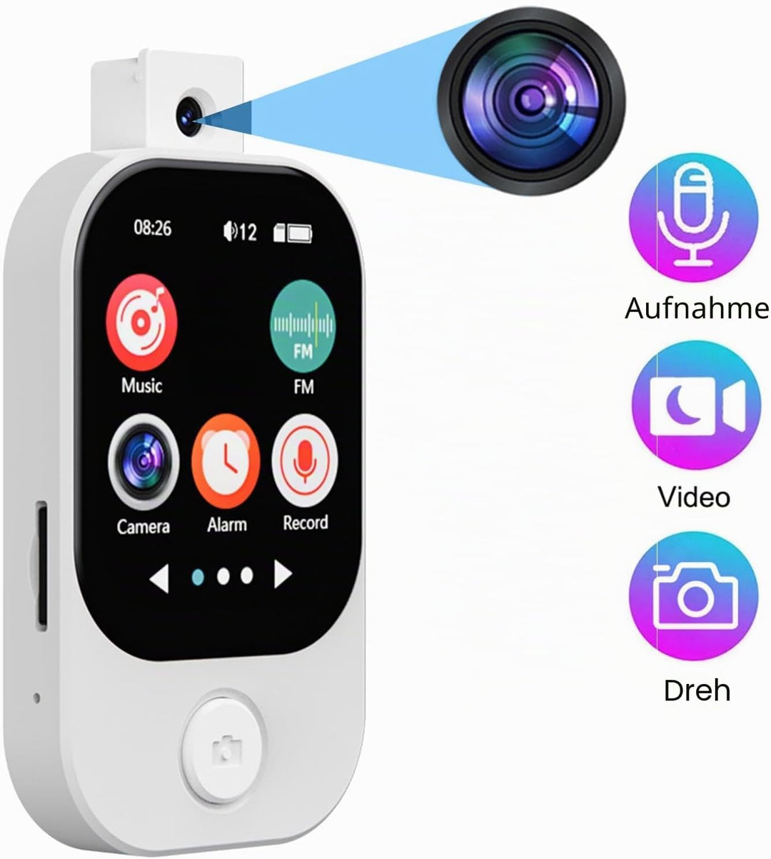 64GB MP3 Player Bluetooth 5.4 mit Kamera 2.01 Zoll Touchscreen MP3-Player mit HiFi Lautsprecher, MP4