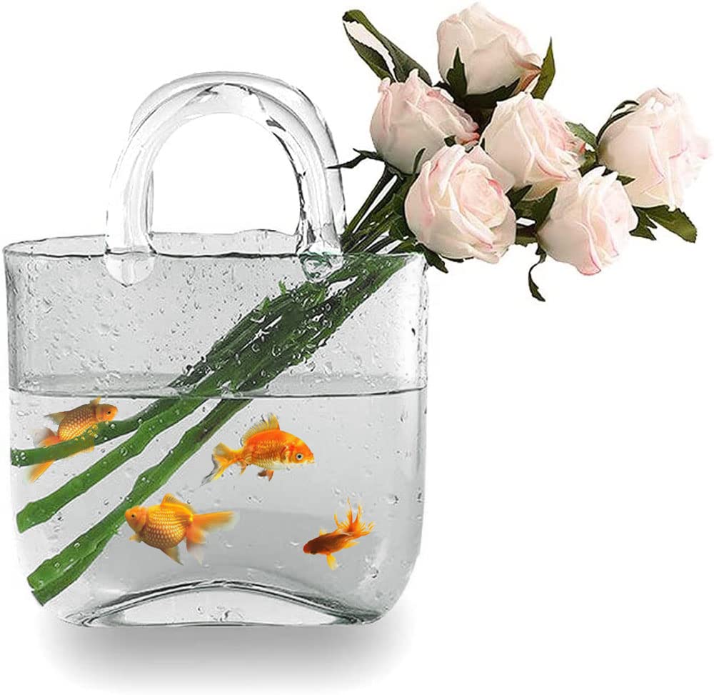 Candora Tasche Glasvasen für Dekor Kreative Bubble Handtasche Blumenvase Desktop Glaskorb Vase Mini