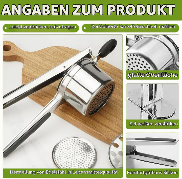 Kartoffelpresse Edelstahl Spagettieis Quetsche 450ml Spaghetti Eispresse mit 3 Austauschbare Sieb un
