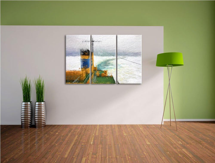riesiges Schiff in Eisdecke NewArt 3-Teiler Leinwandbild 120x80 Bild auf Leinwand, XXL riesige Bilde