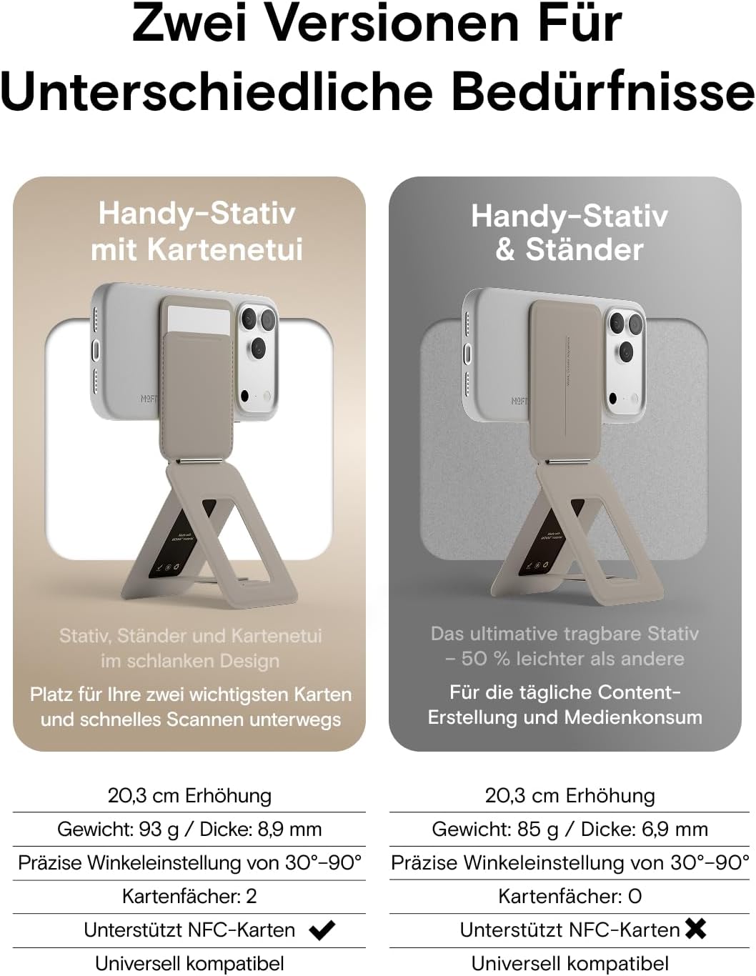 MOFT Handy Stativ für Smartphone, [Ultra Dünn &amp; Tragbar] Faltebar MOVAS Veganes Leder Stativ für Mag