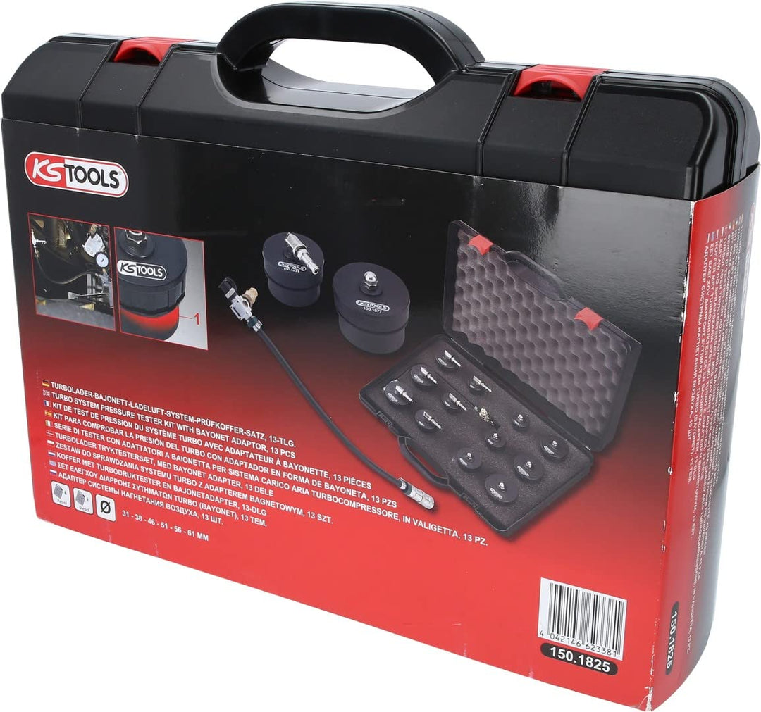 KS Tools 150.1825 Turbolader-Bajonett-Ladeluft-System-Prüfkoffer-Satz, 13-tlg.