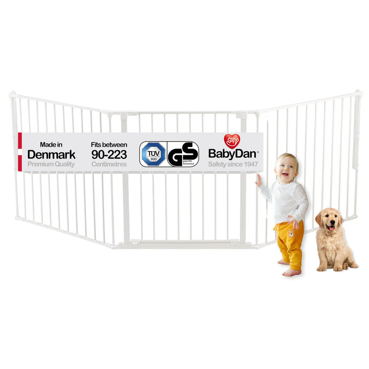Baby Dan Konfigurationsgitter / Kaminschutzgitter Flex L, 90 - 223 cm - Hergestellt in Dänemark und