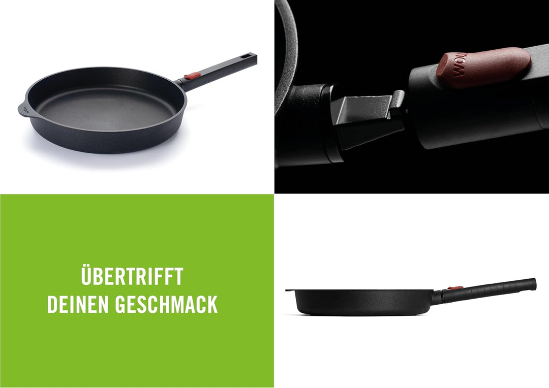Woll Diamond Logic XR Flachpfanne - Induktiv -, Ø 28 cm, 5 cm hoch, mit abnehmbarem Stiel - Geeignet