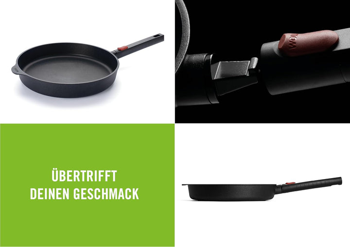 Woll Diamond Logic XR Flachpfanne - Induktiv -, Ø 28 cm, 5 cm hoch, mit abnehmbarem Stiel - Geeignet