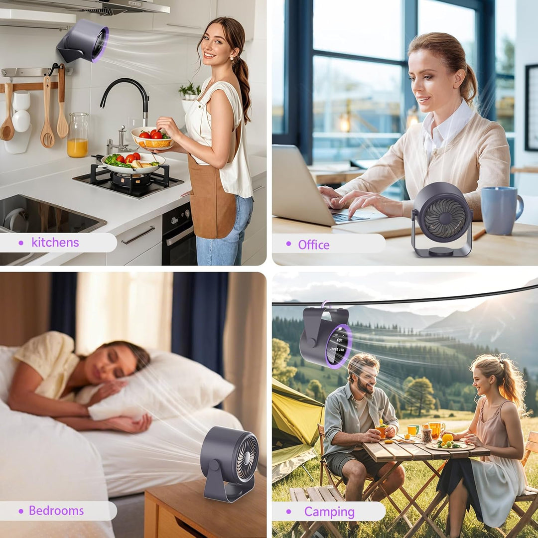 Wiederaufladbarer USB-Schreibtischventilator mit Digitalanzeige, 5-stufiger ultraleiser Tischventila