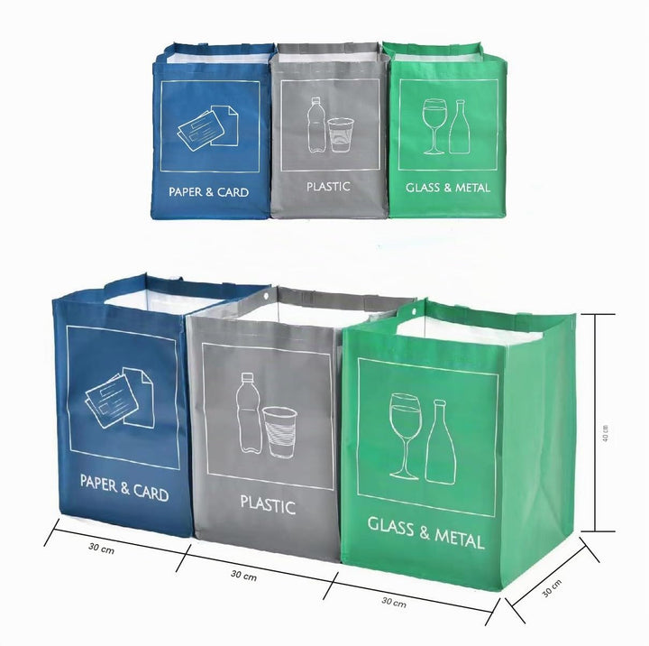 Wiederverwendbare Recycling-Taschen, 3er-Pack Innen- und Aussenbereich Mülltrennung, Wasserdichte Ab