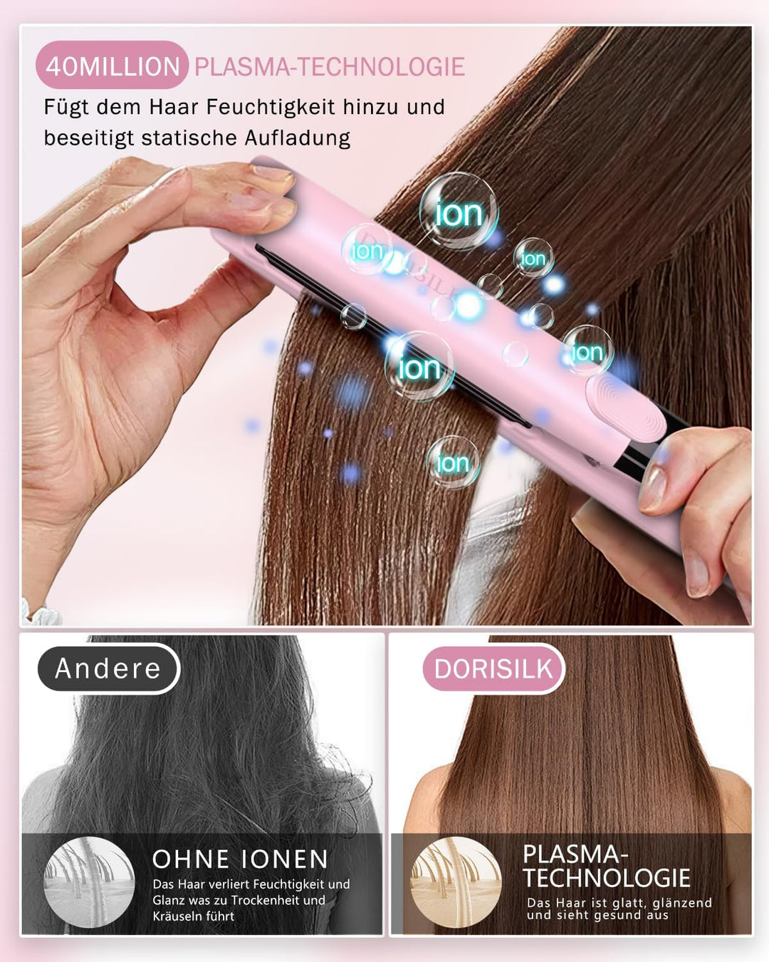 DORISILK Professioneller Haarglätter mit 260 Grad Hochtemperatur, 30 Sekunden schnelles Aufheizen de