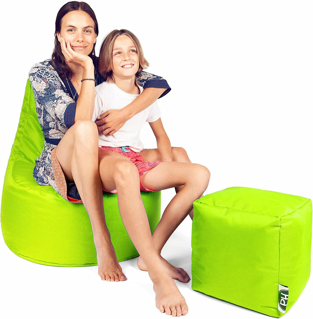 PATCH HOME Gamer Kissen Lounge Kissen Sitzsack Sessel Sitzkissen Bean Bag + Würfel/Hocker mit Reissv