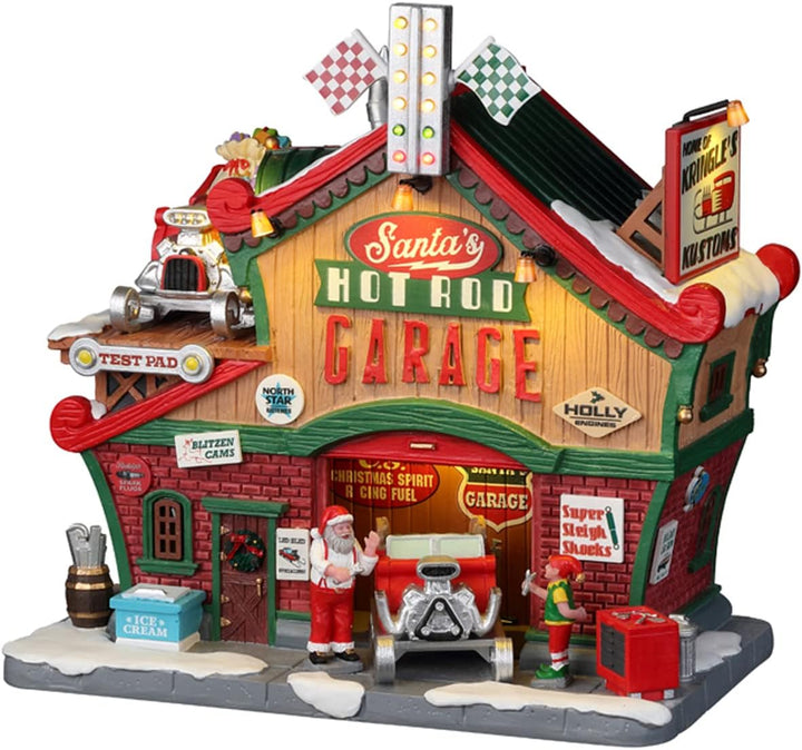 Lemax 25863-UK Santa's Wonderland Lighted Buildings: Santa's Hot Rod Garage