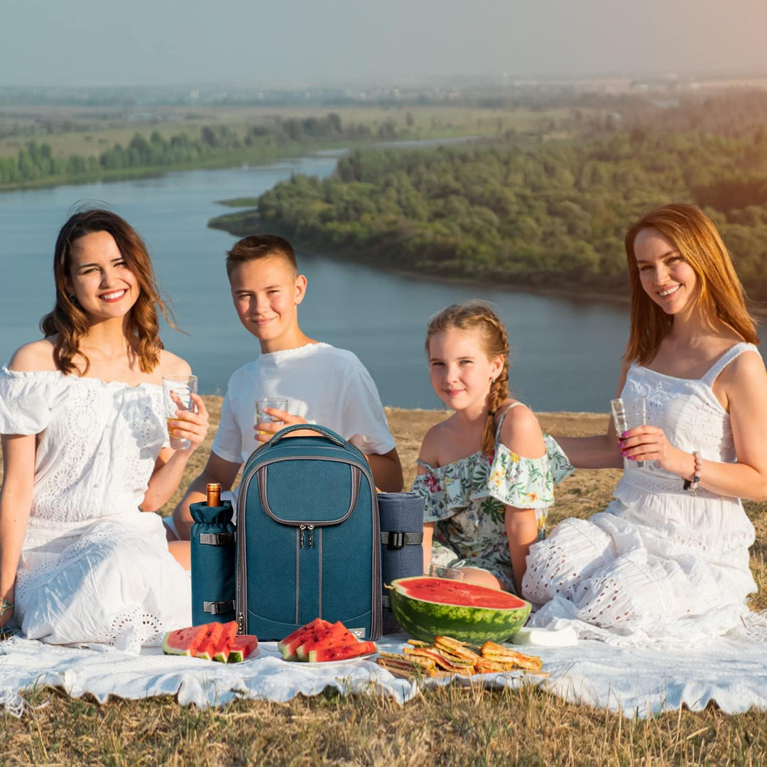 Hap Tim Picknickkorb Rucksack für 4 Personen mit Decke, Weinhalter, Kühlfach, Besteckset, Paare Gesc