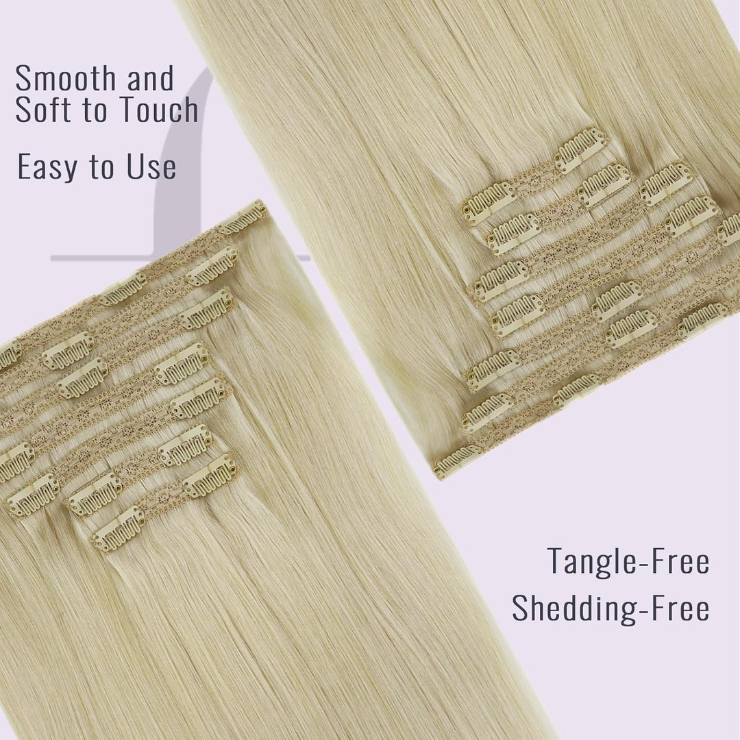 Fshine Extensions Echthaar Clip Platinblond 40cm 120 Gramm Haarverlängerung Haarextension Clip Remy