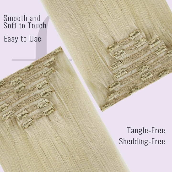 Fshine Extensions Echthaar Clip Platinblond 40cm 120 Gramm Haarverlängerung Haarextension Clip Remy