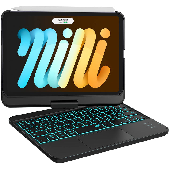 Earto iPad Mini 6 Hülle mit Tastatur, Smart Trackpad, 7 Farben Tastatur mit Hintergrundbeleuchtung,