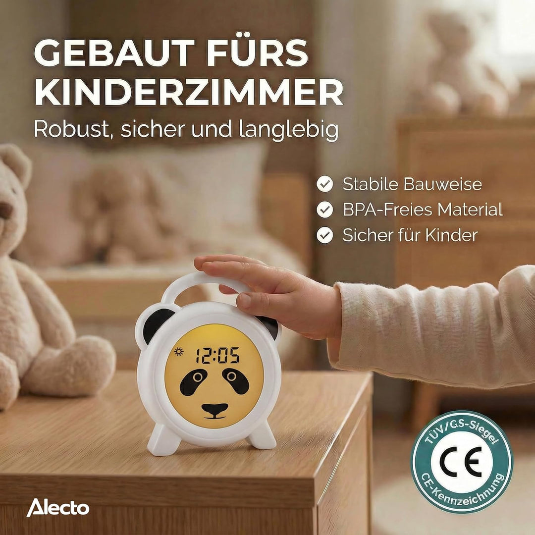 Alecto BC100PANDA Wecker Kinder - Kinderwecker USB Aufladbar - Kinder Wecker mit Nachtlicht - Schlaf