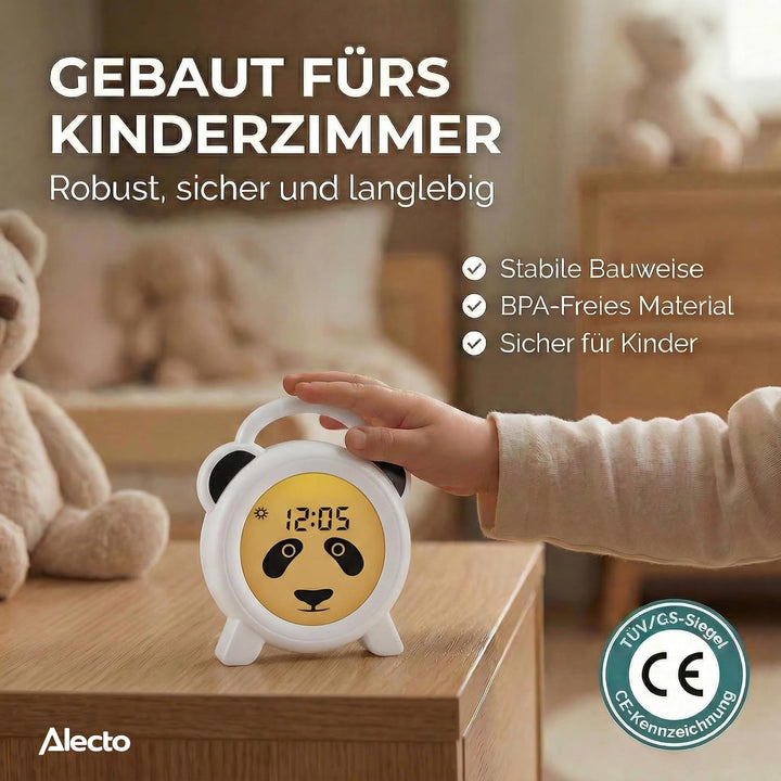 Alecto BC100PANDA Wecker Kinder - Kinderwecker USB Aufladbar - Kinder Wecker mit Nachtlicht - Schlaf