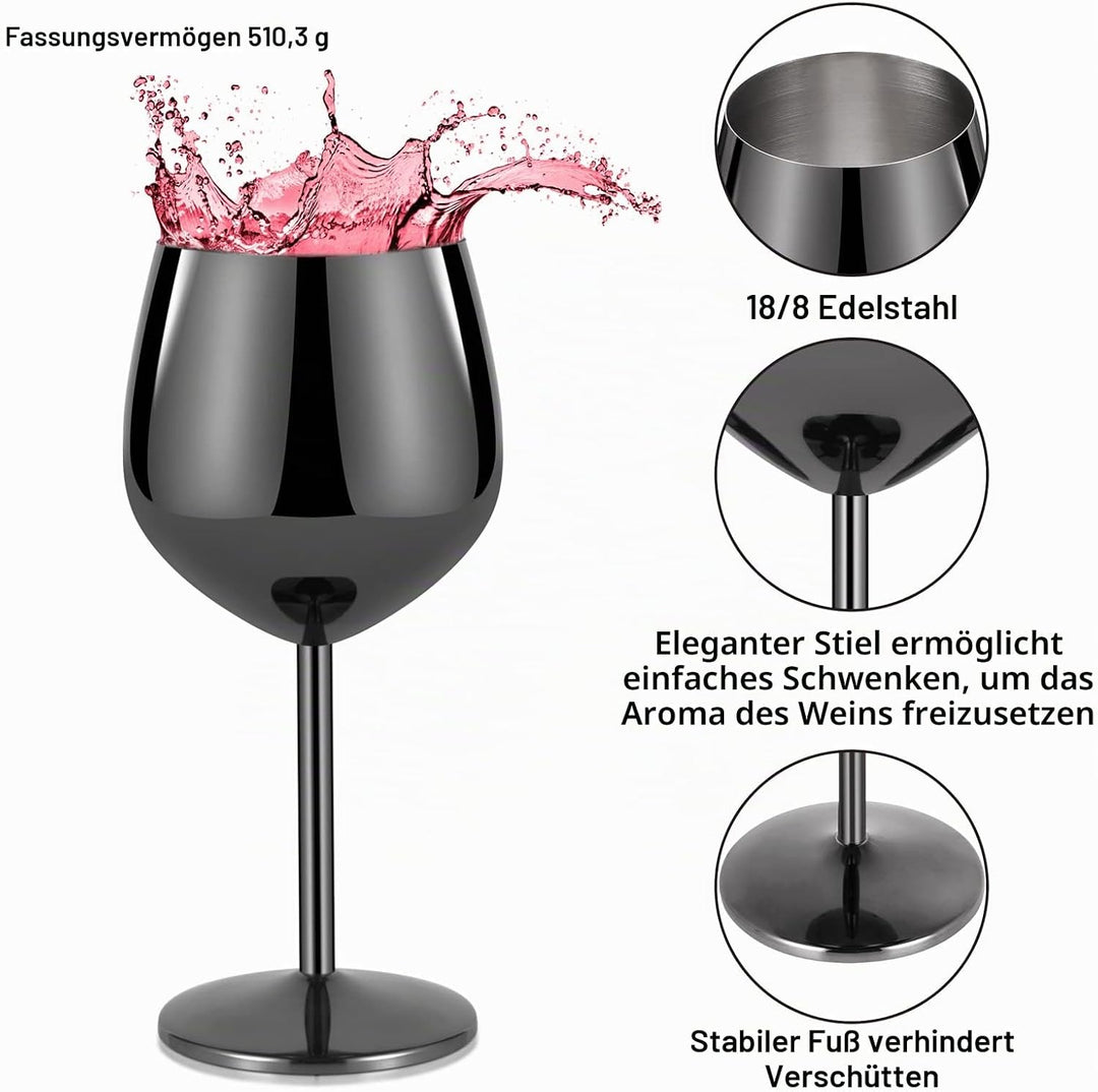 Livole Cocktailgläser aus Edelstahl, Rotweingläser mit Stiel, Unzerbrechlich Weingläser, 18Oz 550ml