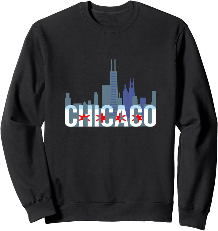 Chicago Windy City Skyline Horizont Und Chicago Flagge Sweatshirt