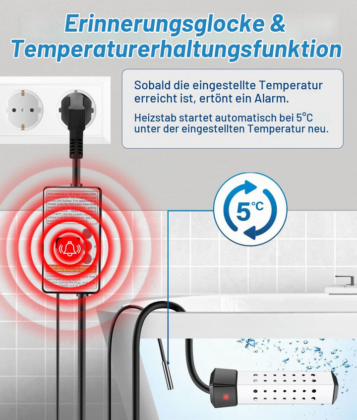 WADEO Tauchsieder Wasserkocher mit Wärmeisolierter Griff, Elektrischer Tauchwasserbereiter Wassererh