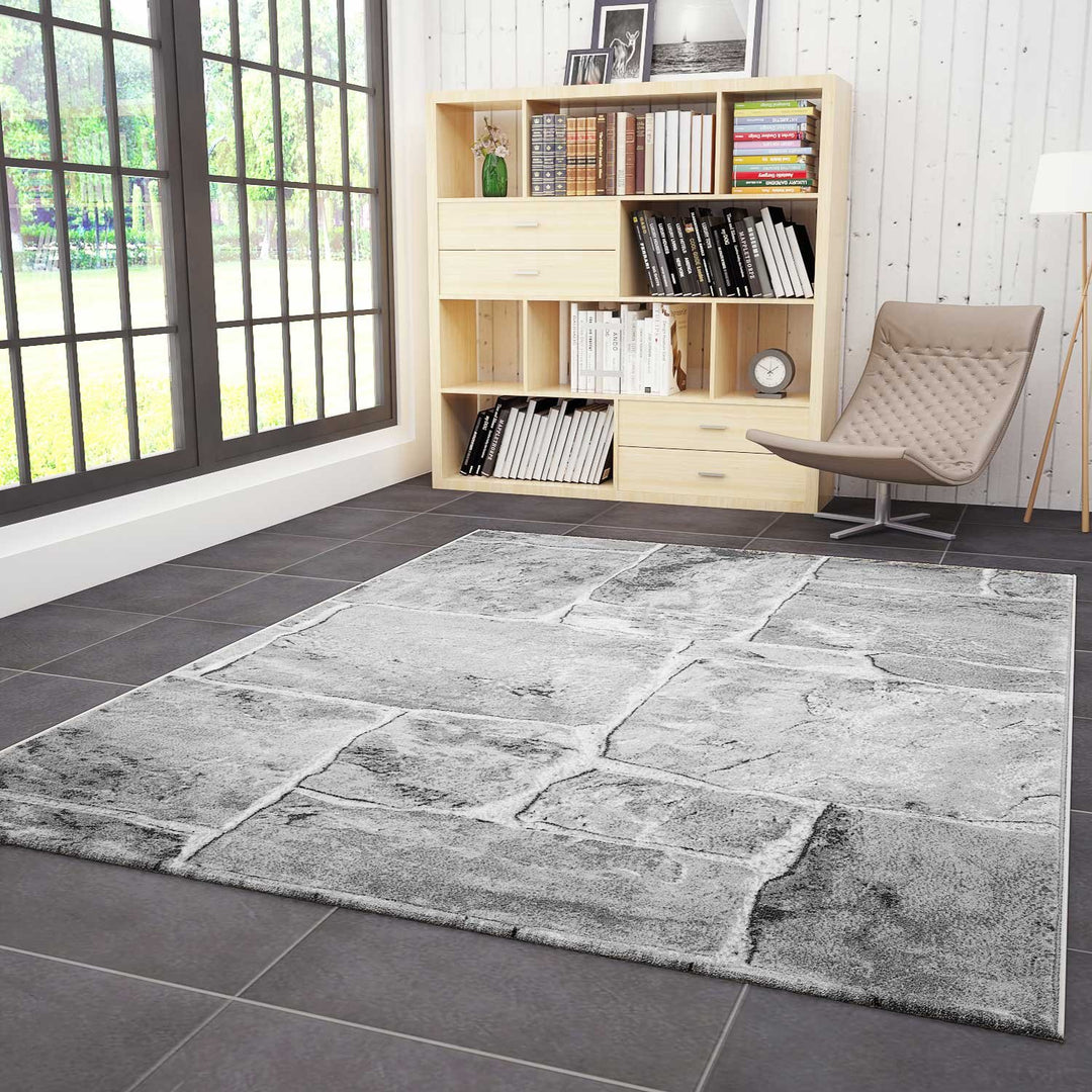 VIMODA Designer Teppich Modern Steinmauer Marmor Optik in Grau, Masse:120 x 170 cm, 120 x 170 cm