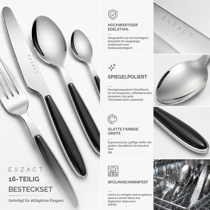 Exzact Rostfrei Stahl Besteck Set EX07 Schwarz 16st, Schwarz 16st