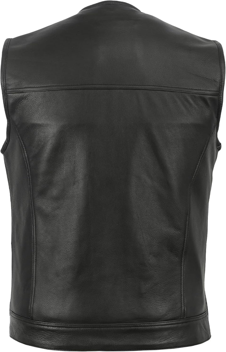 Leatherick Herren Sons of Anarchy Collarless Echtes Echtes Leder Biker Weste Schwarz 46 Schwarz, 46