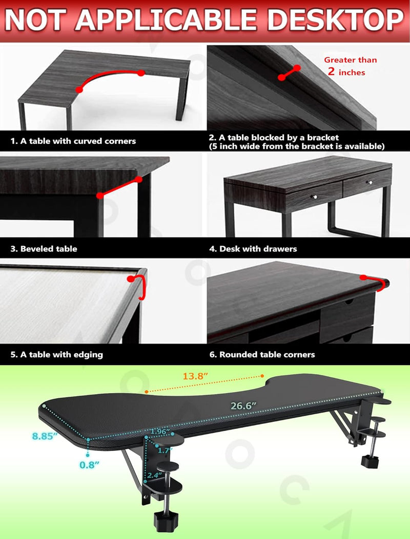 NODOCA Ellenbogenauflage Schreibtisch, 68CM Armauflage Schreibtisch, Ergonomie Ellenbogenauflage, Fa