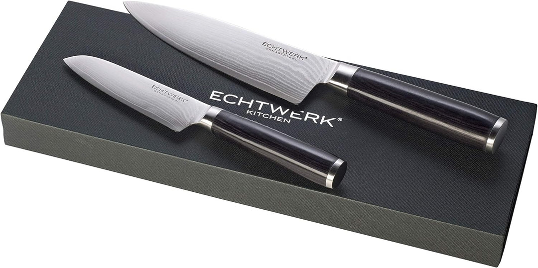 Echtwerk EW-DM-0365 Damaszener Messer Set, 2-TLG, Kochmesser,Küchenmesser, Damaststahl, Pakka-Holz,