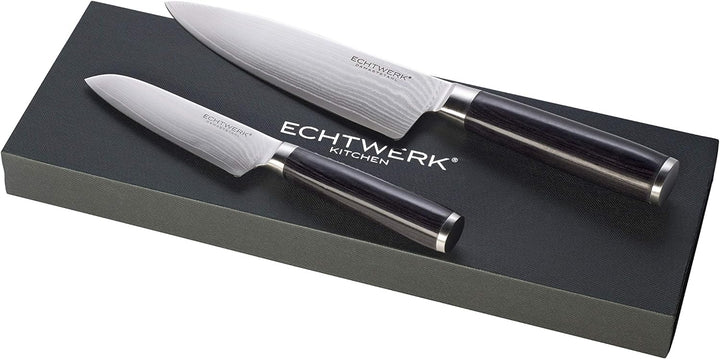 Echtwerk EW-DM-0365 Damaszener Messer Set, 2-TLG, Kochmesser,Küchenmesser, Damaststahl, Pakka-Holz,