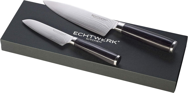 Echtwerk EW-DM-0365 Damaszener Messer Set, 2-TLG, Kochmesser,Küchenmesser, Damaststahl, Pakka-Holz,