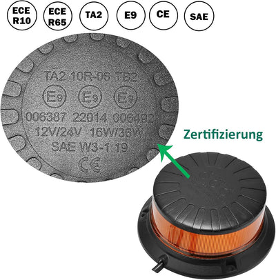 AGRISHOP 12V/24V LED LKW Rundumleuchte Blitzleuchte Magnetfuss,36LED 9Modus Amber Blinkleuchte led O