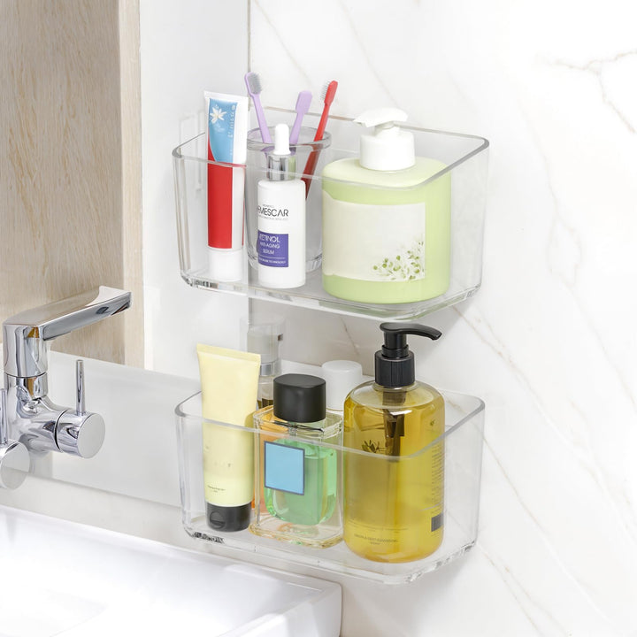 PAVSTINE Duschablage ohne Bohren Transparent, 2 Stück Duschregal Badezimmer Organizer mit Ablauföffn