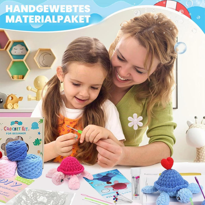 FYSL Häkelset Schildkröte mit Herz, Komplettes DIY Häkeln für Anfänger, Video-Tutorial einbeziehen,