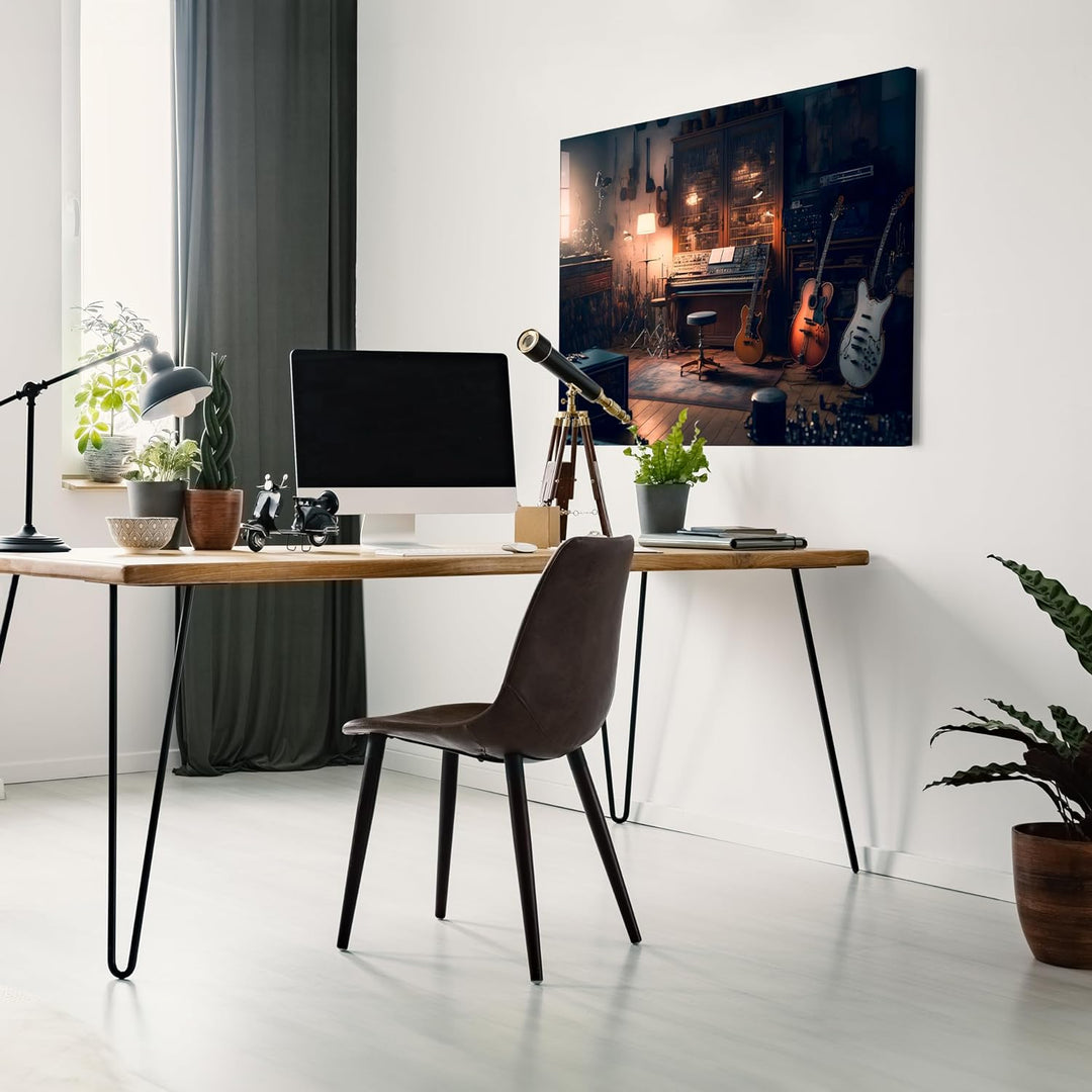 wandmotiv24 Leinwandbild Musikraum, 40x30cm, Querformat, Gitarre, Klavier, Deko, Bilder auf Leinwand