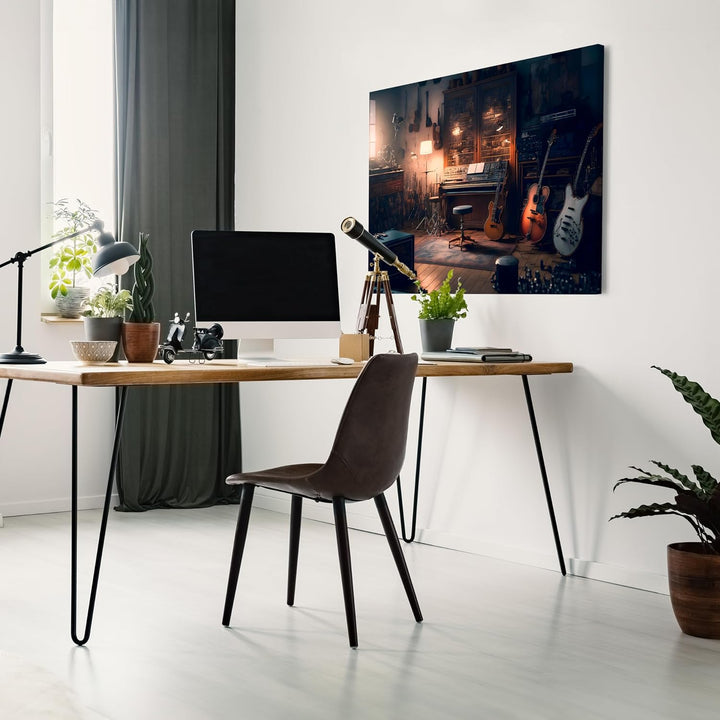 wandmotiv24 Leinwandbild Musikraum, 40x30cm, Querformat, Gitarre, Klavier, Deko, Bilder auf Leinwand