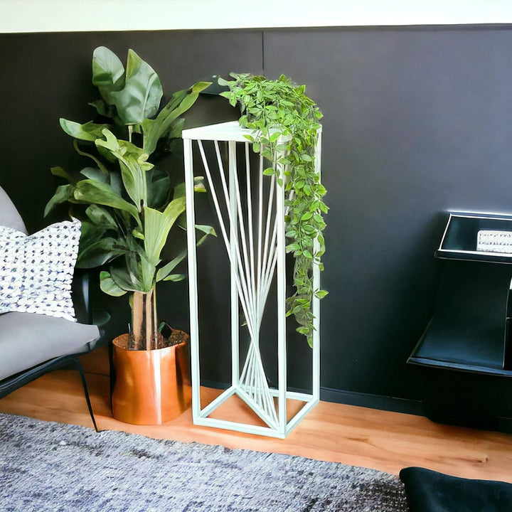 DanDiBo Blumenhocker Metall Weiss Eckig 70 cm Blumenständer Beistelltisch 96566 Blumensäule Design M