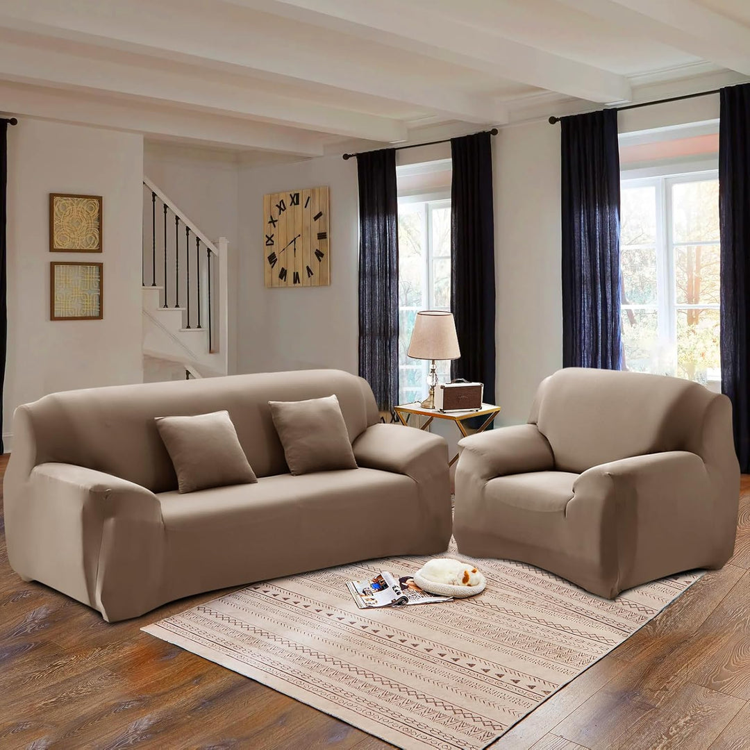 FIGOOO Sofabezug 2 Sitzer Stretch Sofabezüge mit Armlehnen Spandex Couchbezug Modern Anti-Rutsch Was